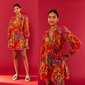 EUC Farm Rio Red Magic Forest Mini Dress Size M